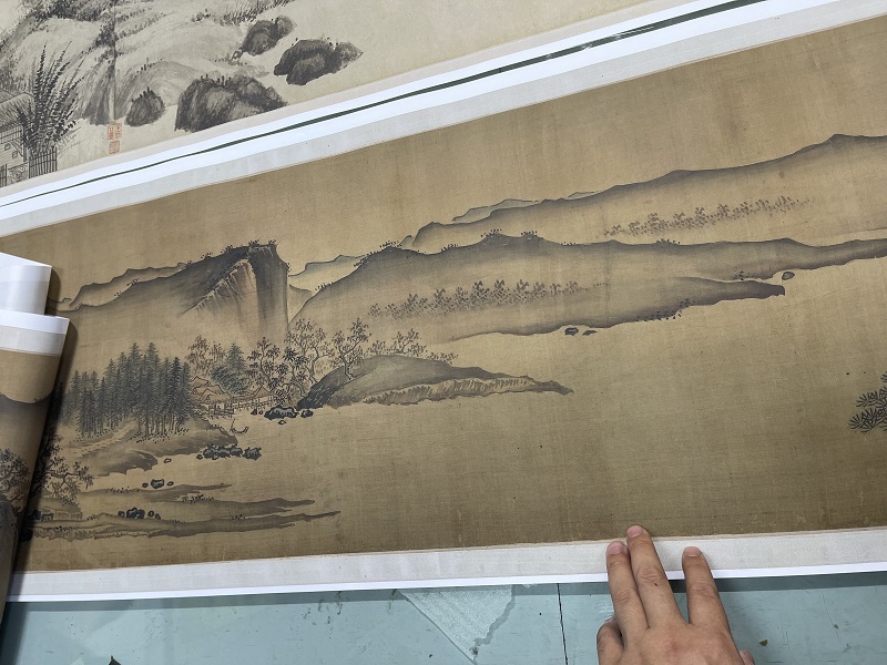 南宋 夏圭 千山竞秀(江村图卷)宋画山水长卷微喷复制学习中国画稿