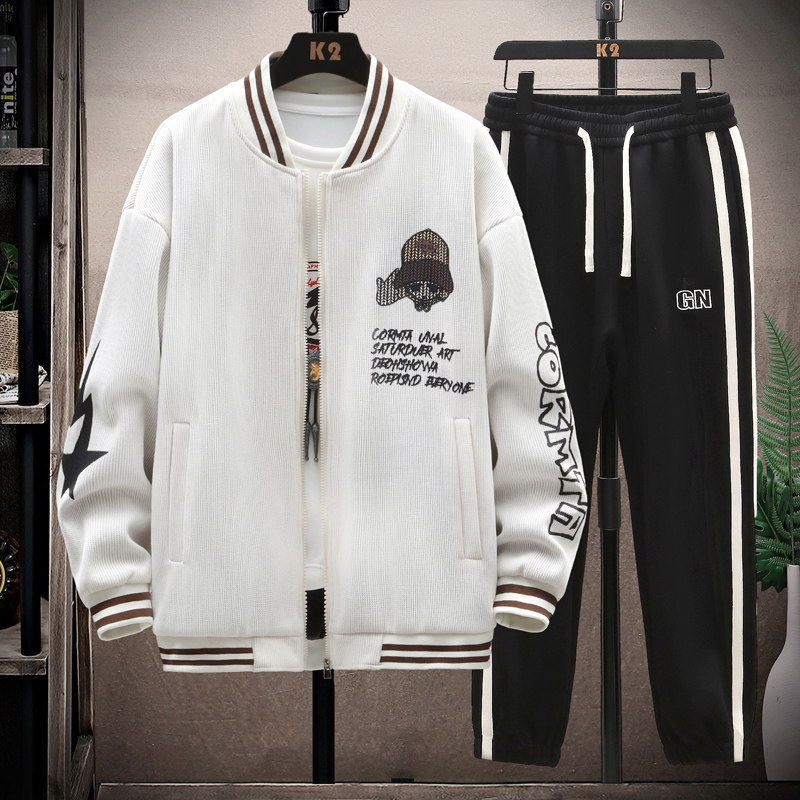 男装棒球服外套2024新款春秋卫衣时尚休闲帅气夹克男士运动服套装