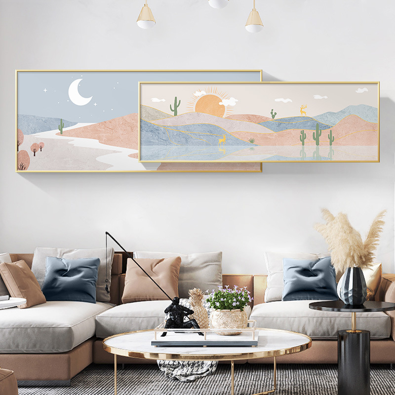 北欧风小清新客厅装饰画风景画沙发背景墙壁画粉色挂画温馨叠加画