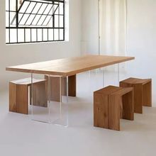 家用餐桌椅组合亚克力悬浮实木小户型家用经济型透明桌腿餐厅餐桌