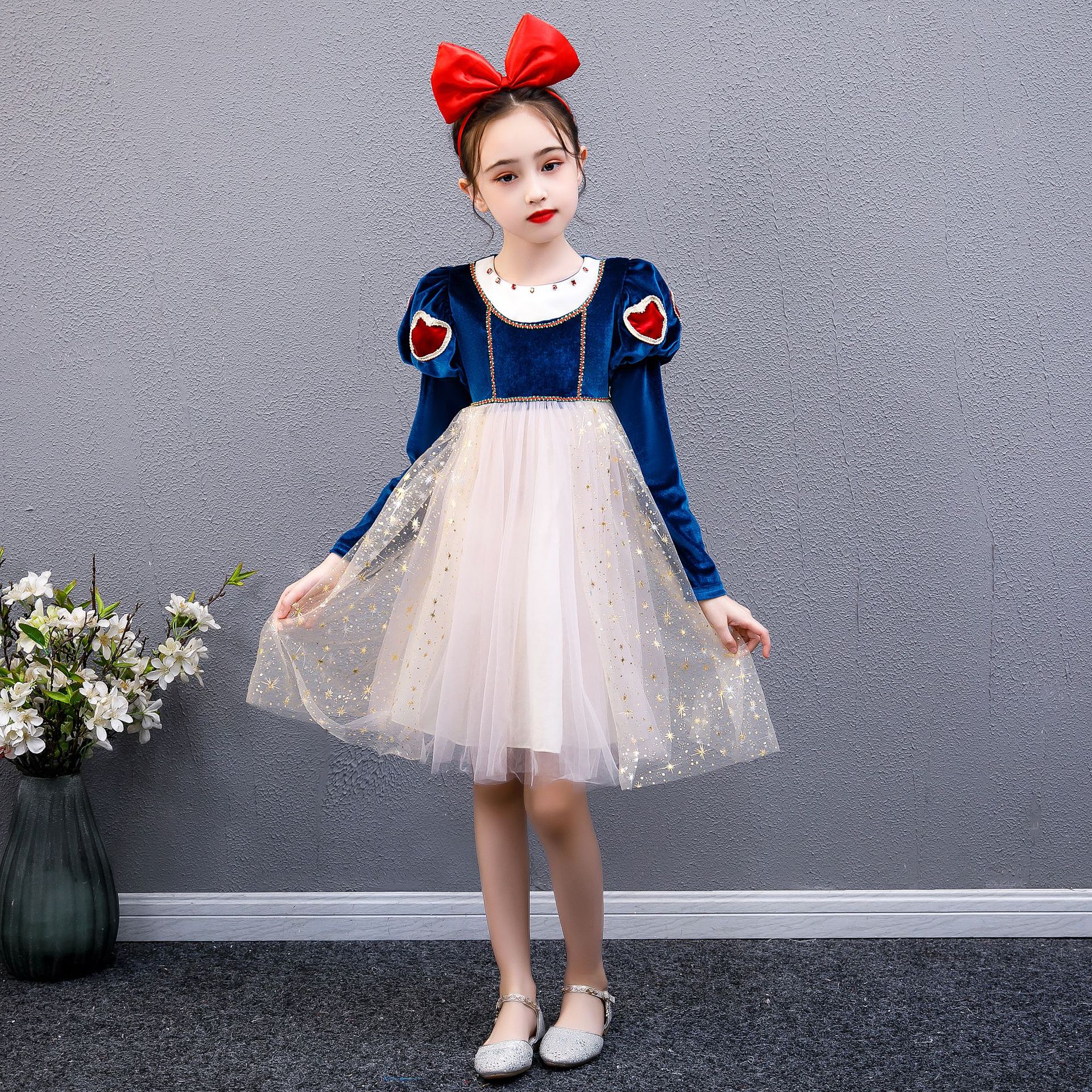 童装女童秋白雪公主连衣裙礼服裙丝绒裙girl dress冰雪奇缘艾莎裙
