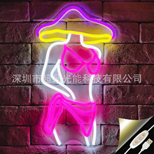 亚马逊霓虹灯热卖款蘑菇粉色性感女士蘑菇灯酒店卧室墙挂式装饰灯
