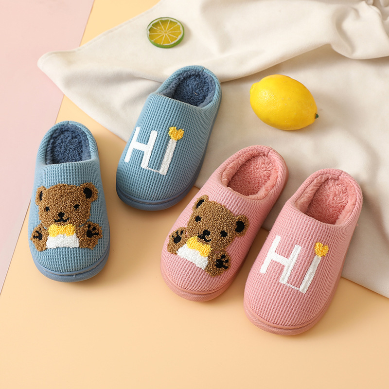 Autumn and Winter Cotton Slippers Children's New Cartoon Cute and Comfortable Thermal Home Wear Non-Slip Home Wear-Resistant Children's Cotton Slippers