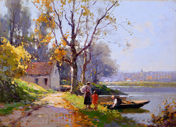 灵艺纯手绘 欧式油画 客厅卧室装饰画美式乡村印象风景无框挂画