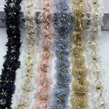 高档手工钉珠毛须花边服装装饰材料 diy肩带腰带饰品缝纫拼接辅料
