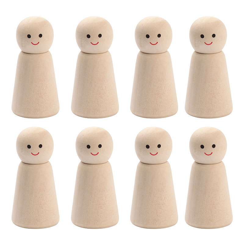 跨境供货原木色笑脸木偶人diy儿童彩绘益智玩具荷木木头娃娃摆件