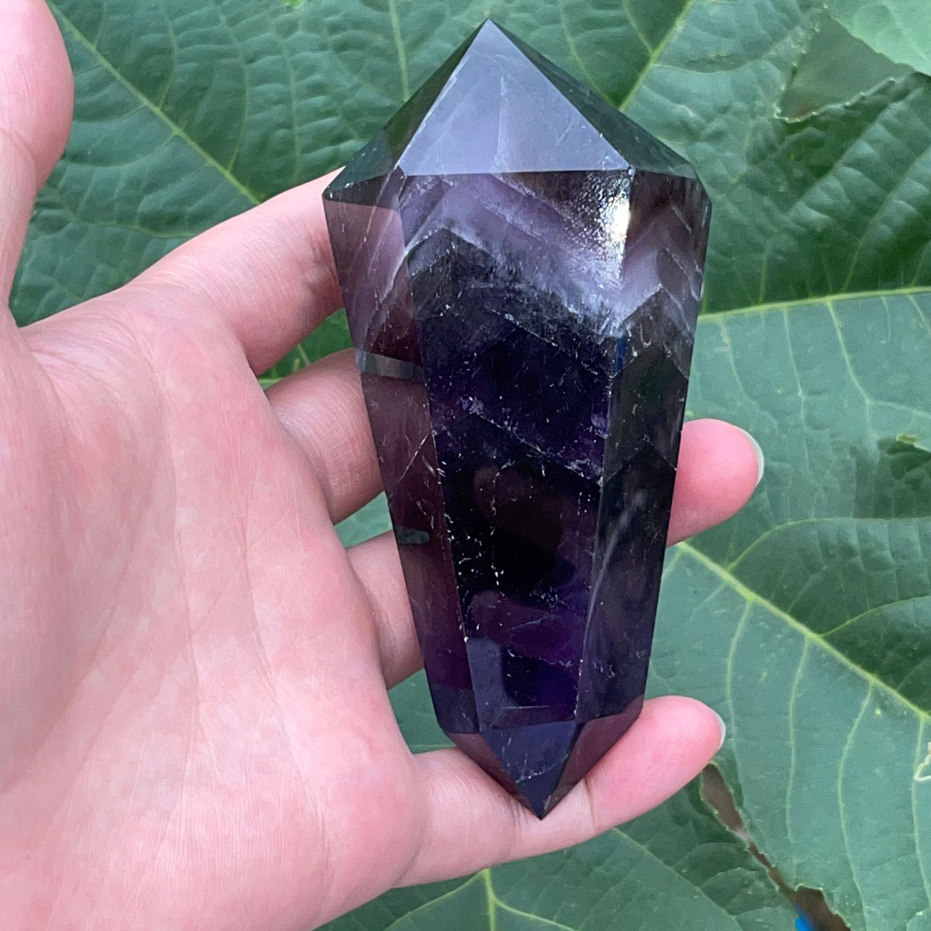 赞比亚紫罗兰紫水晶双尖六棱柱原石打磨水晶工艺品家居摆件