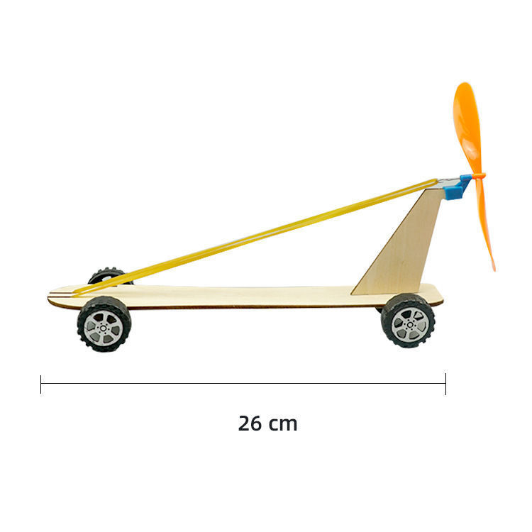 木制风力车橡皮筋动力小车科学实验科技小制作小发明diy组装教具