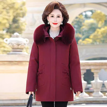 妈妈可拆卸羽绒服女中长款加厚活里活面派克服中老年冬装大码外套