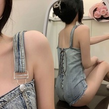 新款夜场酒吧性感ds领舞演出服钢管舞服装女牛仔短裤连体衣