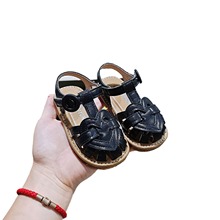 夏季韩版女童牛筋软底黑色凉鞋小童1-3岁包头编织时尚防滑公主鞋