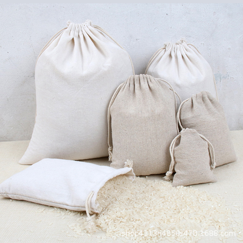 Cotton and Linen Drawstring Bag Cloth Bag Buggy Bag Environmental Protection Drawstring Gift Bag Canvas Bag Rice Sack Buggy Bag Logo Can Be Added