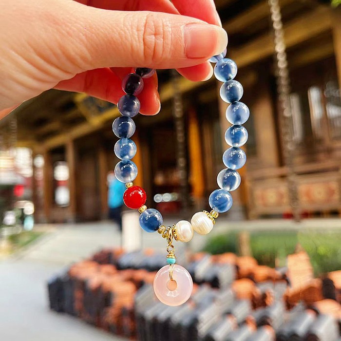 Xiangji Temple Lingyin Temple Fresh Women's Blue Sugar Heart Agate Bracelet Yanyuan Agate Bracelet Personality Fashion Ornament