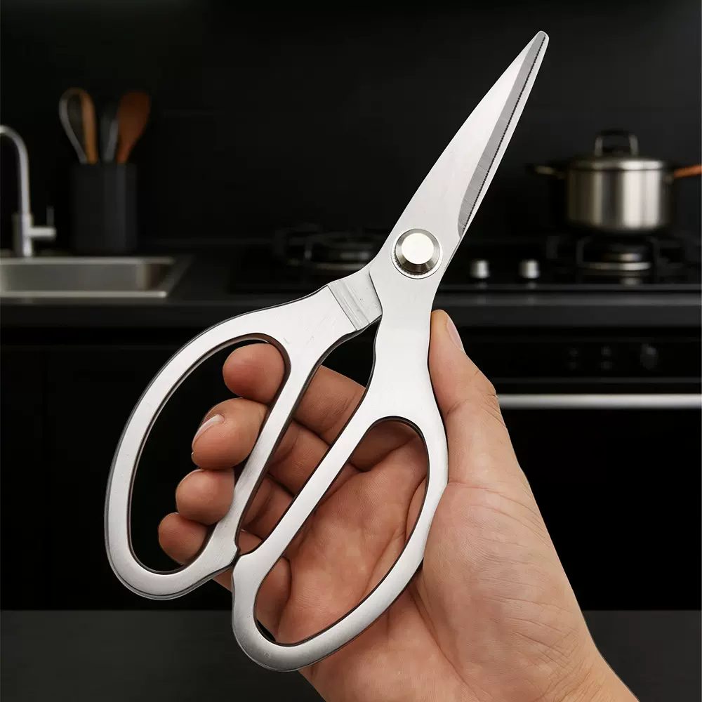 现货不锈钢家用剪强力厨房剪加厚鱼肚剪熟食剪刀彩盒装全钢一体剪