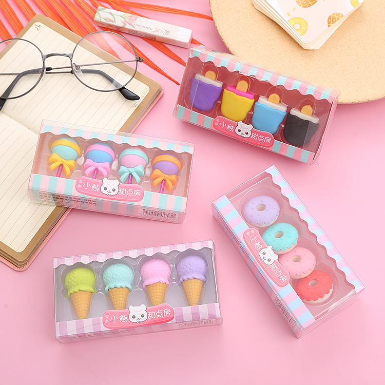 Cartoon Dessert Eraser Boxed Cute Student Children's Prizes Gift Painting Eraser Learning Stationery Eraser