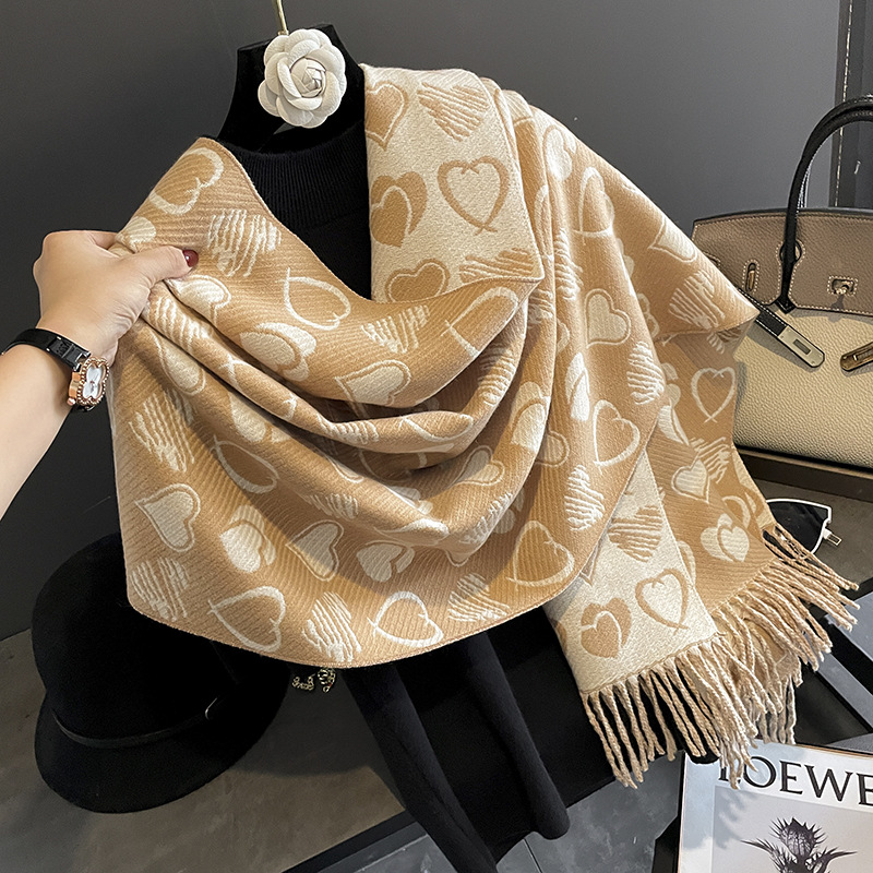 Women's Love Scarf Winter Western Style Fashion All-Matching Shawl Outer Match Thick Warm High-Grade Cashmere-like Scarf