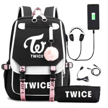 韩团组合 TWICE周印花双肩背包 粉色款粉球背包大容量学生书包