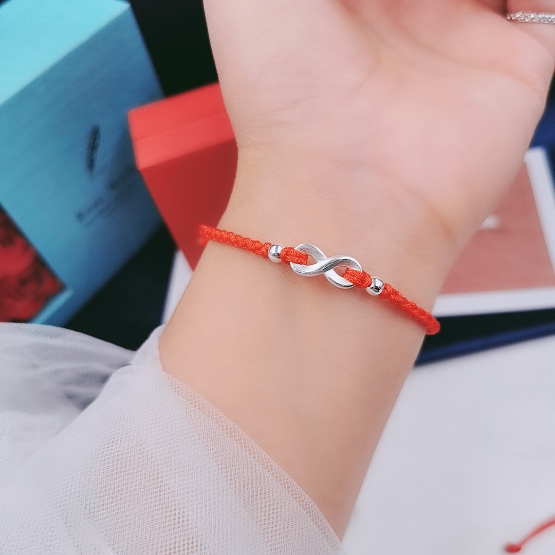 999纯银手工编织红绳手链简约转运无限爱本命年女式男生纯银手链
