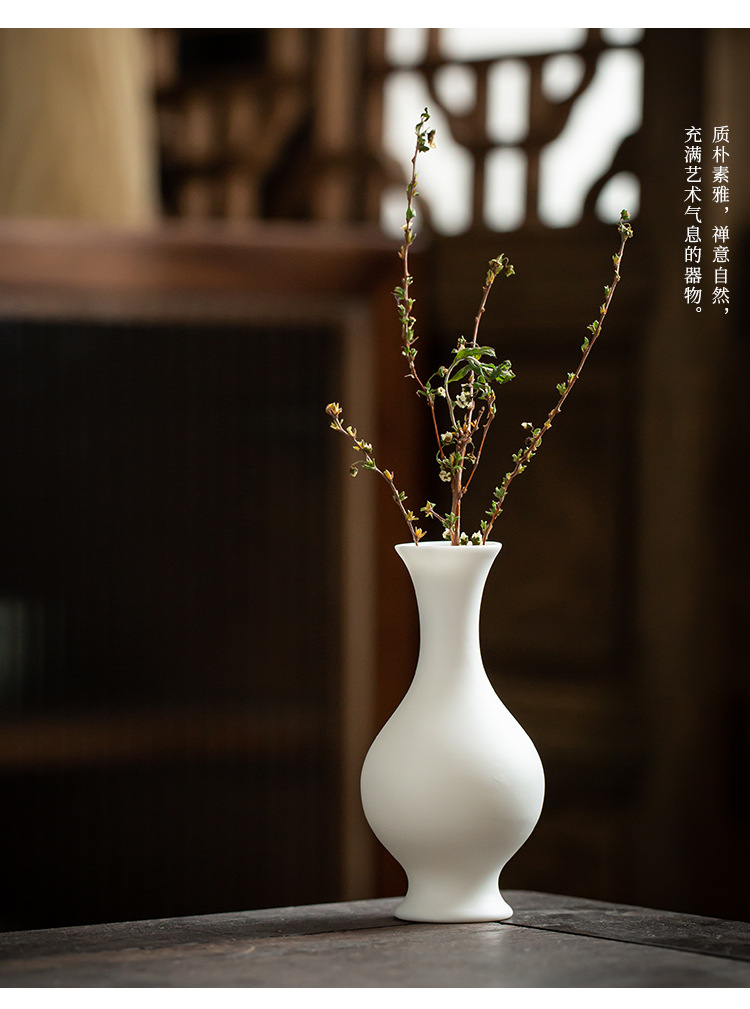 迷你小花瓶白瓷观音玉净瓶茶室茶道中式禅意花插陶瓷水培植物花器