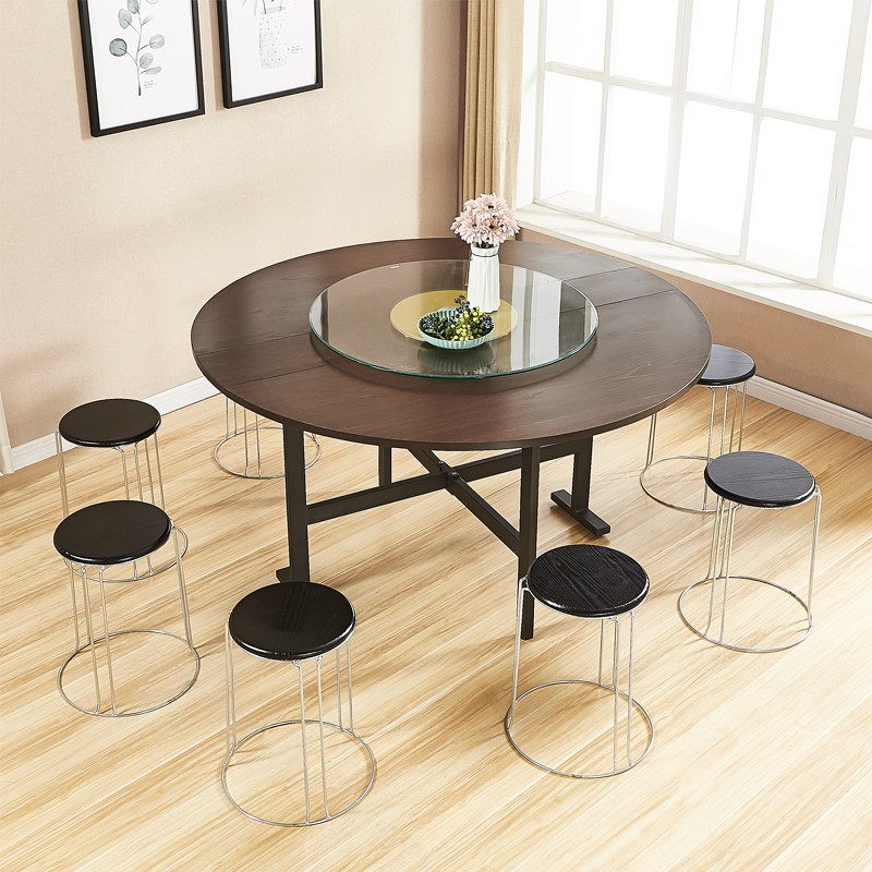 餐桌大圆桌带转盘8人10人15折叠家用小户型圆形简易饭桌饭店