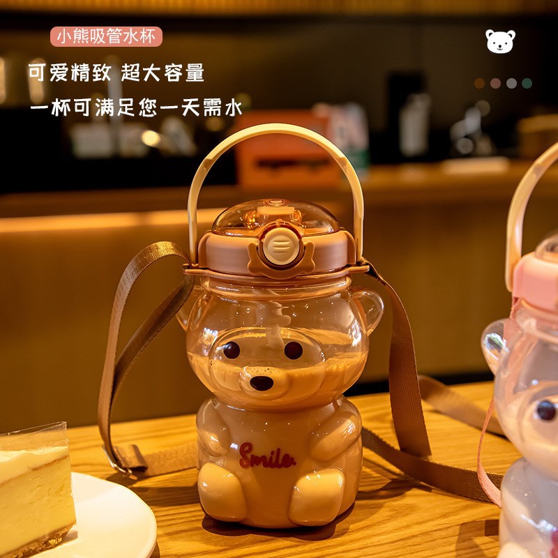 Bear Cake Towel Cute Big Belly Cup Summer Large-Capacity Water Cup Girls Good-looking Portable Plastic Straw Cup Wholesale