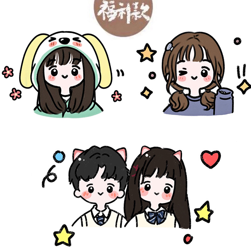 q版手绘头像动漫人物设计卡通情侣形象手机壳图案logo真人照可爱卡通