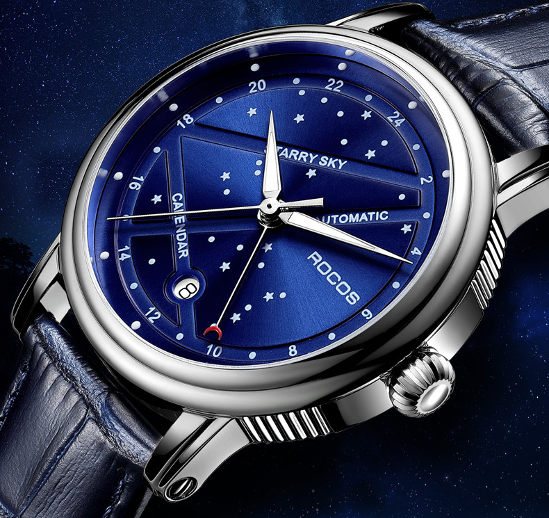 抖音快手直播r0108雷克斯rocos满天星夜光全自动机械男士手表