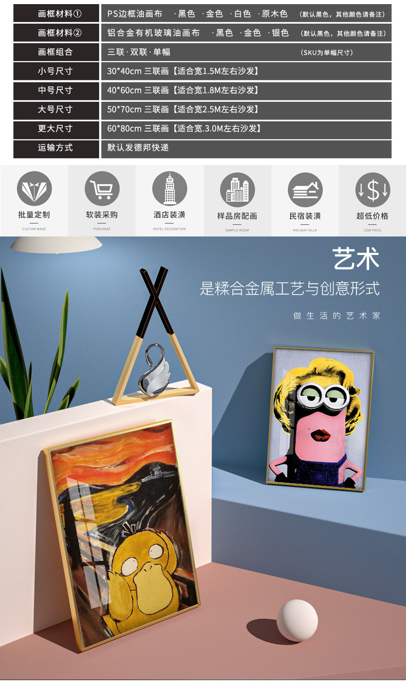 可达鸭呐喊恶搞装饰画喷绘油画名画奶茶店挂画儿童房休闲吧墙壁画