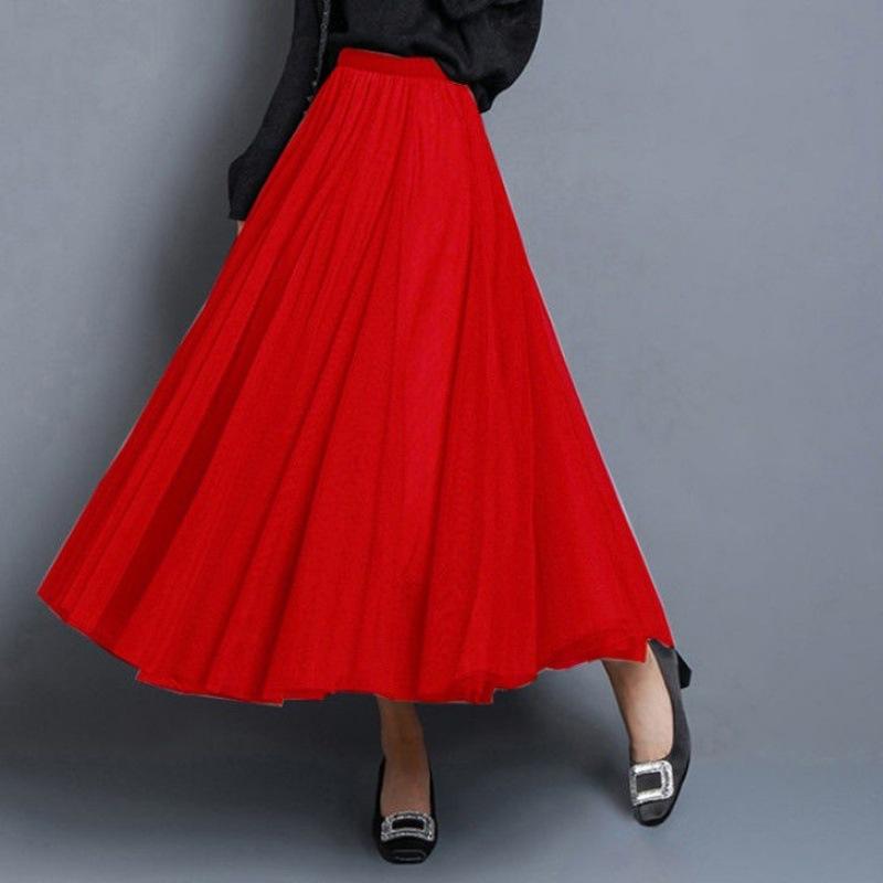 玫红色半身裙720度三层大摆裙网纱裙a字裙裙广场舞裙新疆舞纱裙