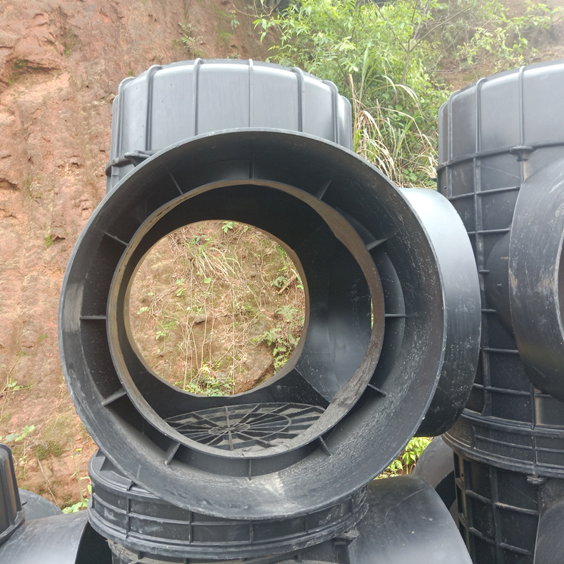 沉泥塑料检查井90度弯通井座三普pe黑色雨水检查井小区排水检查井