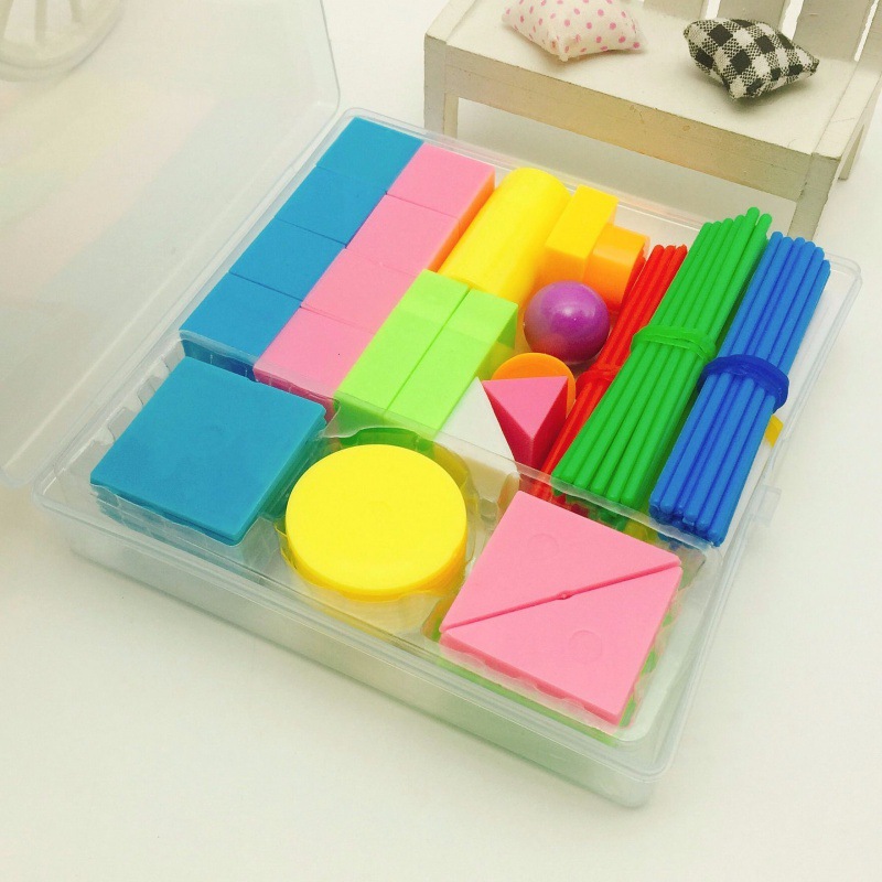 数学教具小学生三件套正方立体几何图形学具小棒长方片套装亚马逊