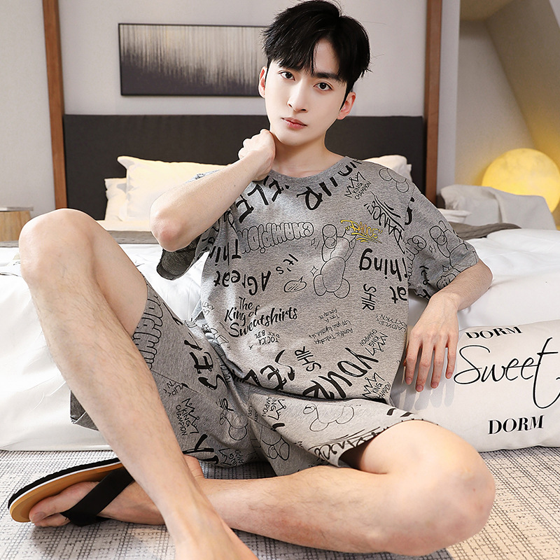 睡衣男夏天季新款全棉卡通短袖短裤青少年学生纯棉家居服大码套装