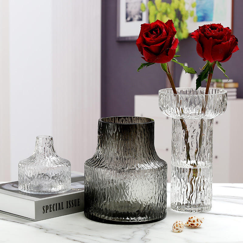 欧式极动锤纹小口玻璃花瓶透明冰川富贵竹芬兰创意家居装饰工艺品