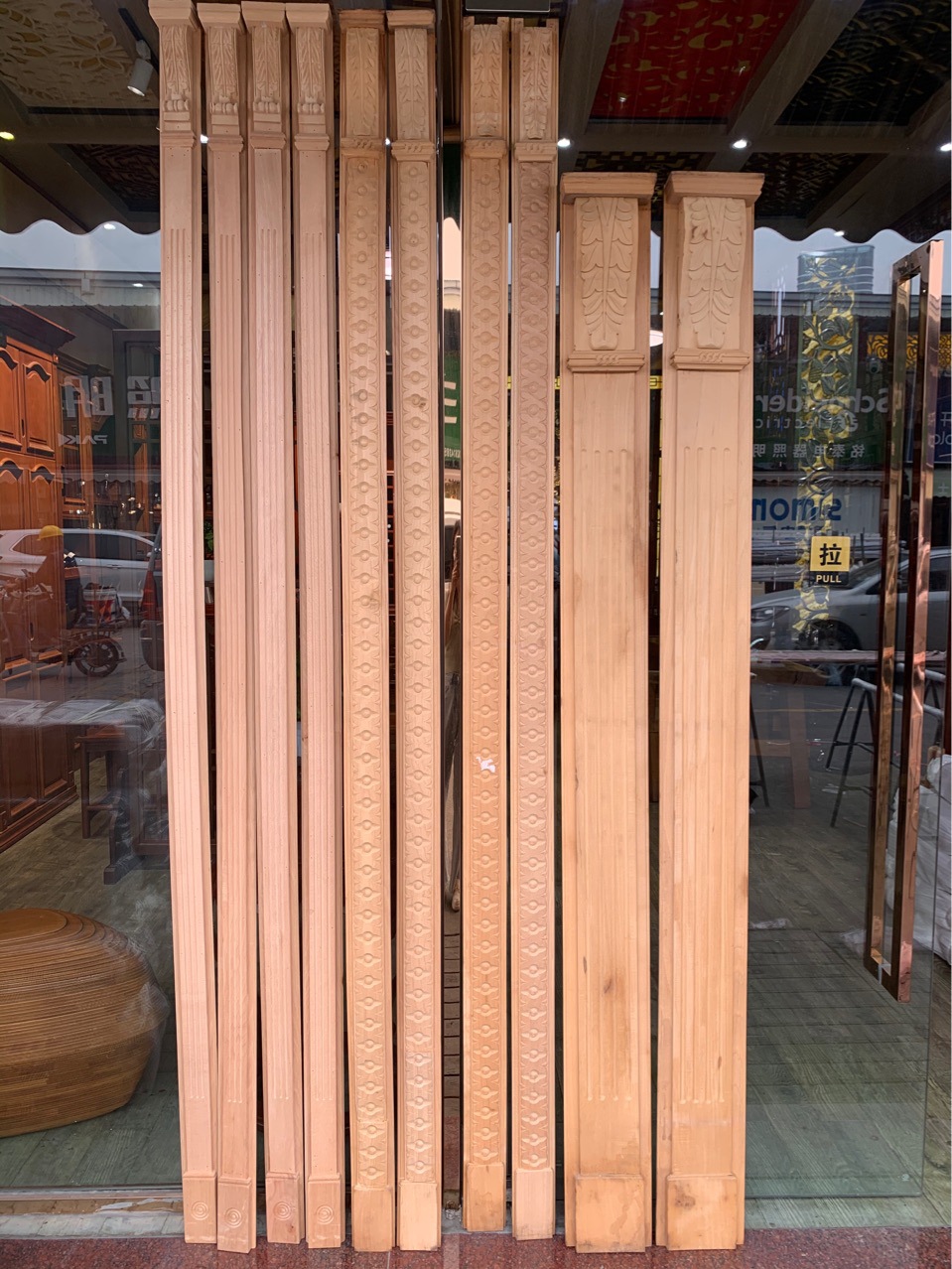 欧式罗马柱实木橱柜门板衣柜装饰柱帽顶线地脚线原木扁柱装饰柱头