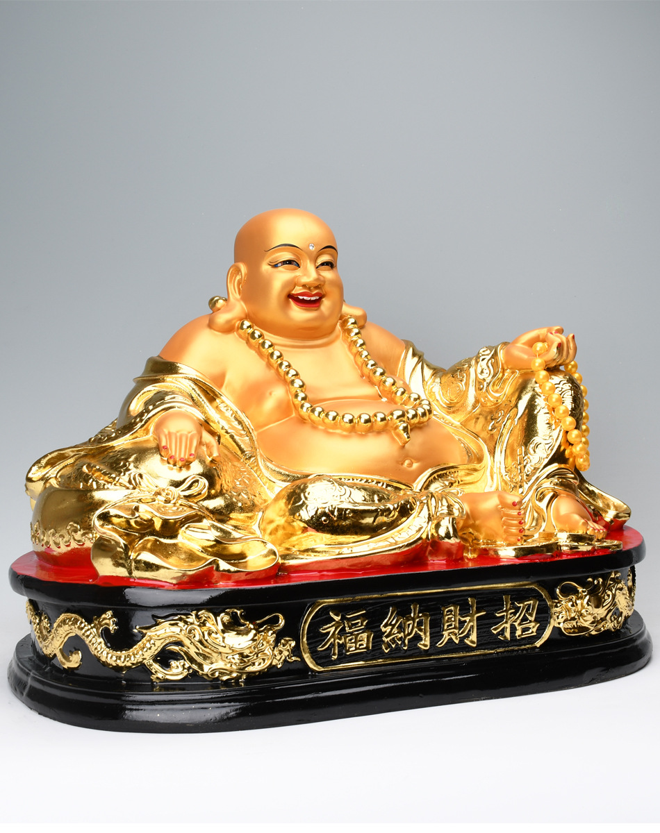 弥勒佛摆件大肚开心佛像金身金脸弥勒居家宽体笑佛开业礼品摆件