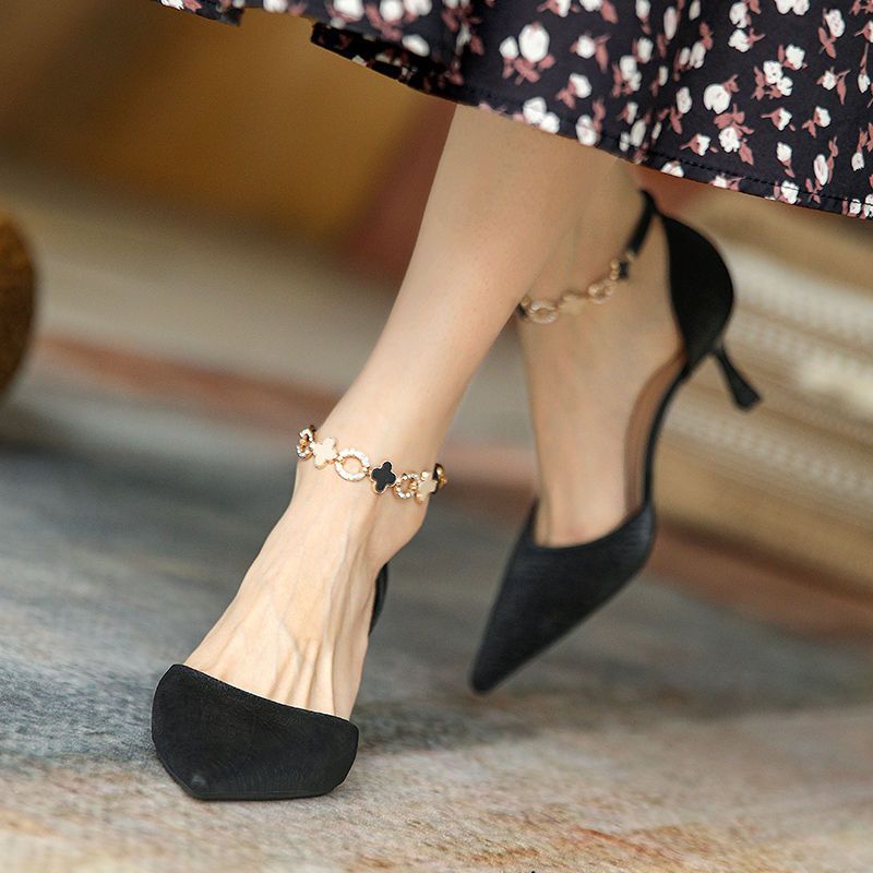 仙女风包头感凉鞋女2024年新款春夏一字带尖头少女气质高跟鞋