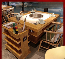 实木火锅桌大理石饭店餐馆桌椅组合火锅桌子电磁炉一体商用