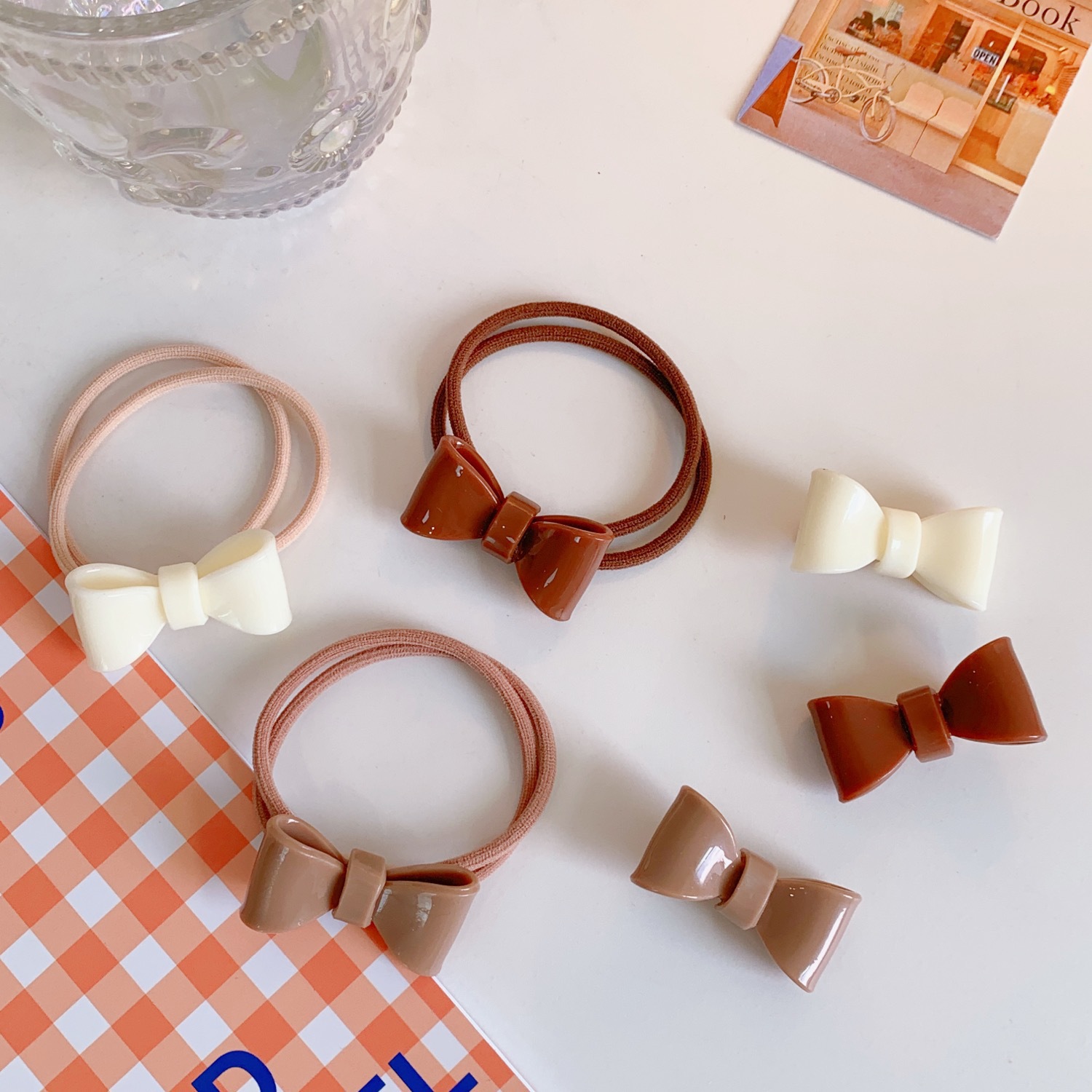 可爱迷你亚克力蝴蝶结发夹发饰女甜美少女心不伤发气质橡皮筋发绳