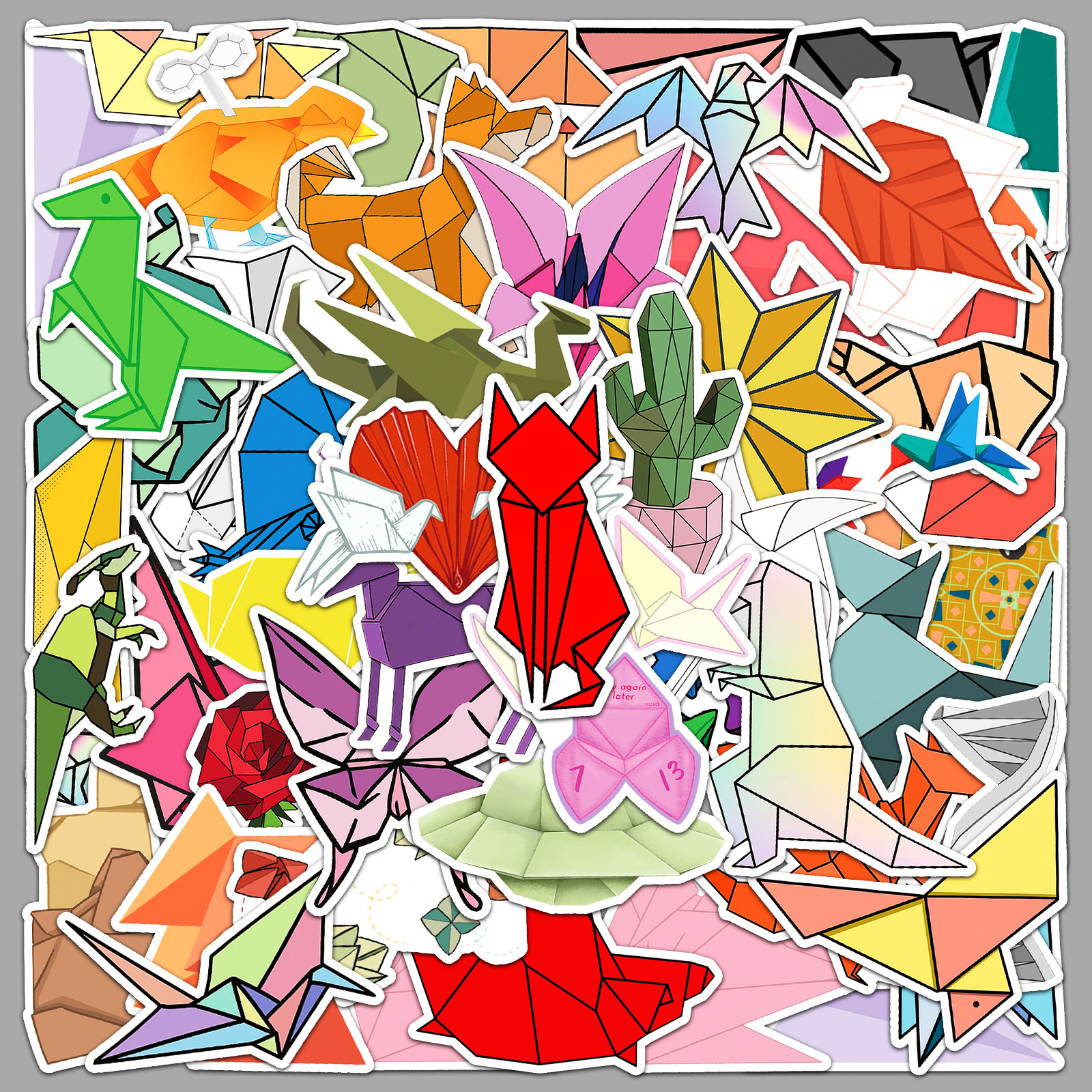 50张折纸涂鸦贴纸个性跨境卡通可爱装饰水杯手机壳手帐本防水贴纸