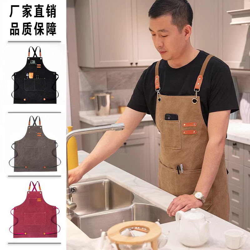 Foreign Trade Thickened Cotton Canvas Apron Coffee Barber Milk Tea Shop Apron Home Kitchen Gardening Work Clothes Small Apron