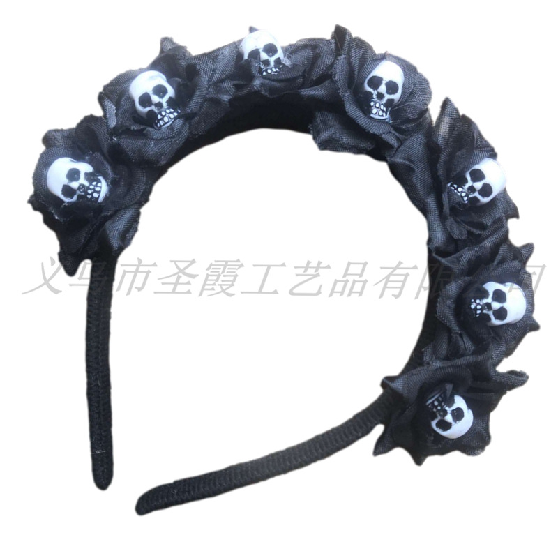 New Halloween Black Flower Headband Fancy Dress Ball Atmosphere Horror Props Skull Decorative Head Hoop Hair Accessories