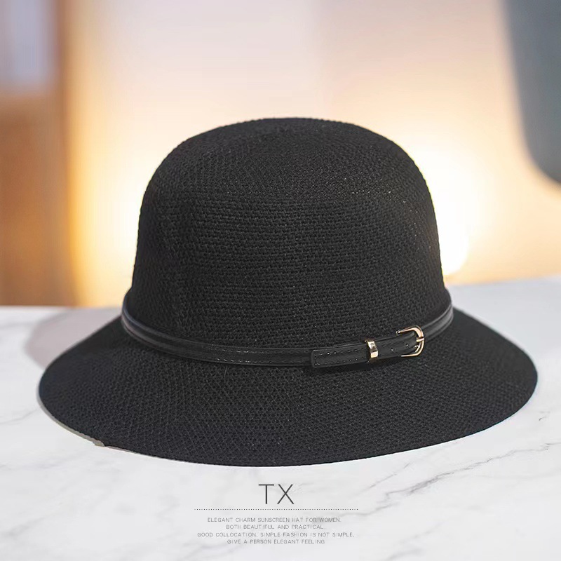 Western Style All-Matching Summer Sun Hat Women's Sun Hat Bucket Hat New Western Style Leather Ring Bucket Hat Foldable