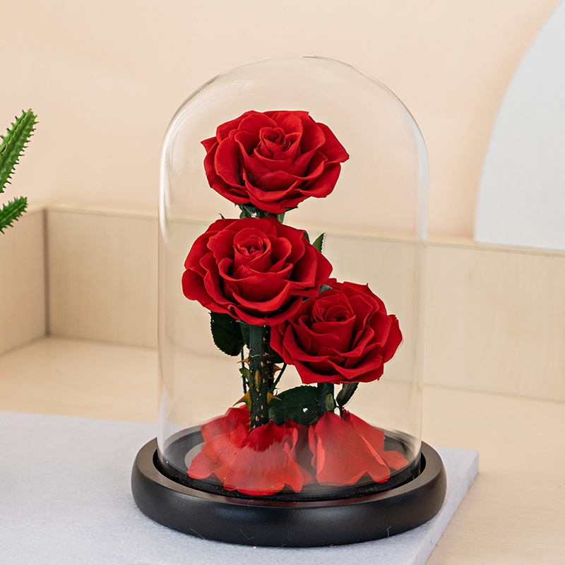 永生花 黑玫瑰玻璃罩花束鲜花三朵 母亲节520表白生日礼物送女友