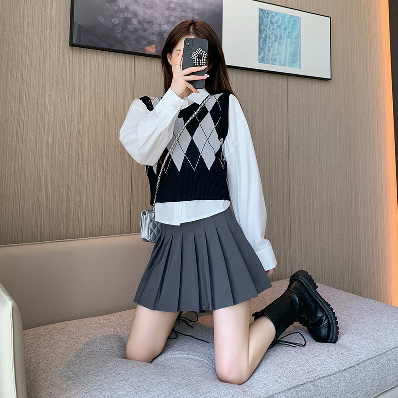 Pleated Skirt Women's Korean-Style High Waist Spring, Summer, Autumn and Winter New Anti-Exposure Black Short Skirt Anti-Wrinkle A- line Skirt for Students