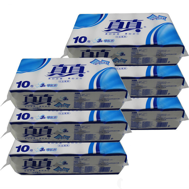 真真无芯卷纸卫生纸平纹中长卷卫生纸3层800g/卷z00b8整箱6提包邮