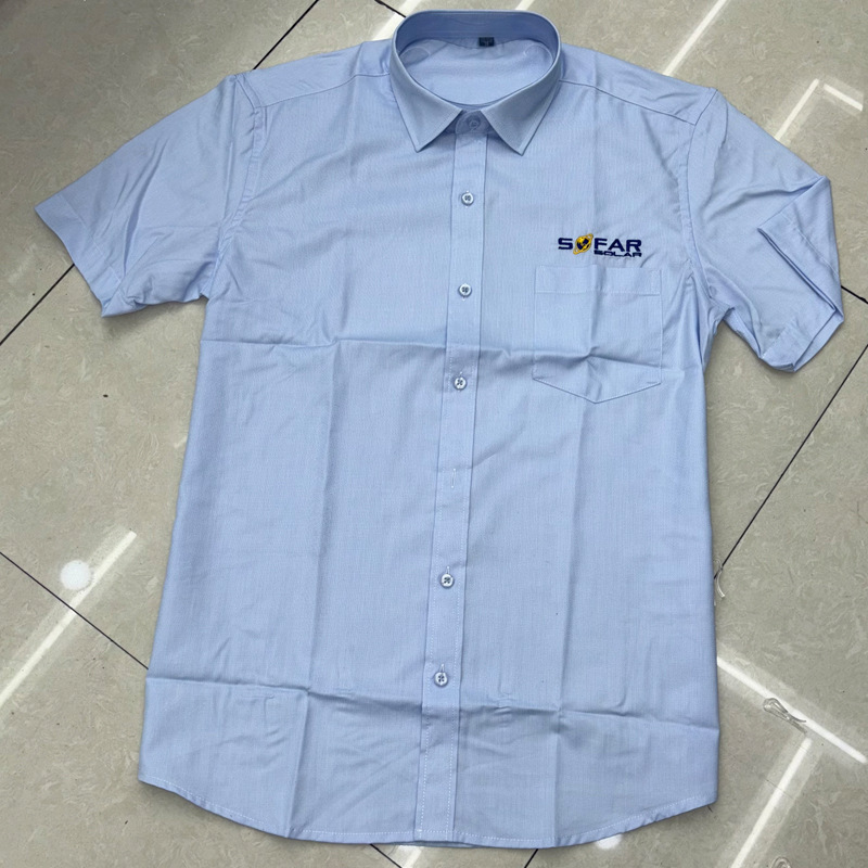 Men's Short-Sleeved Shirt for Whole Order Processing Business Summer Men's Mitong Cotton Blue Shirt Short-Sleeved Low-Cost Processing