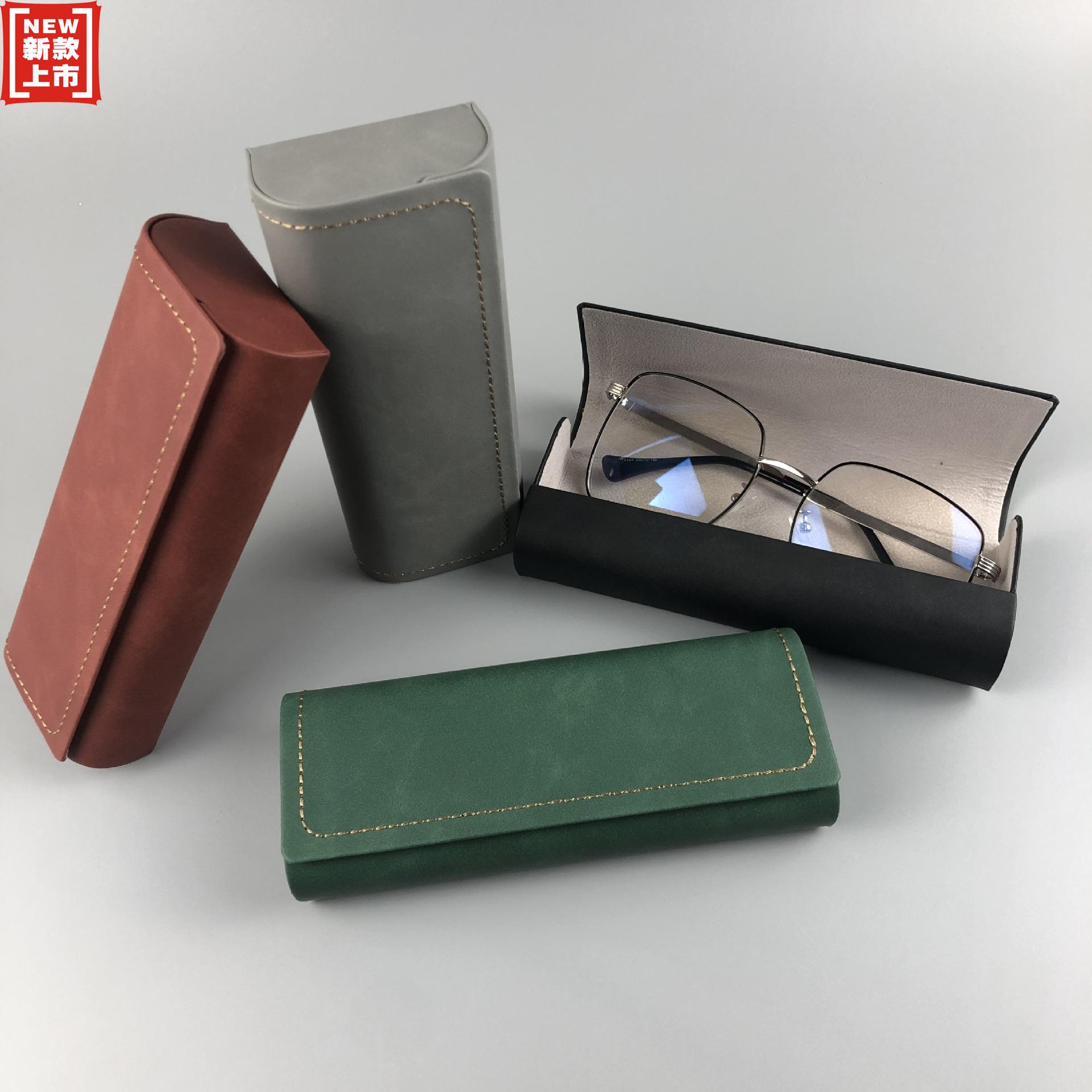 现货高档皮革框架眼镜盒 时尚简约复古镜盒 手工制作可可做logo