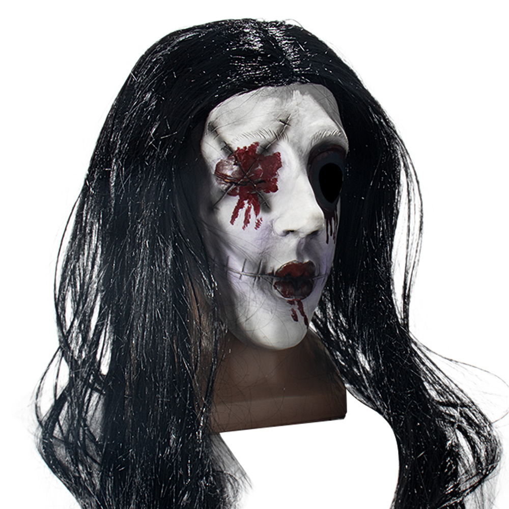 2021新品万圣节女鬼面具恐怖血疤头套鬼屋派对吓人道具