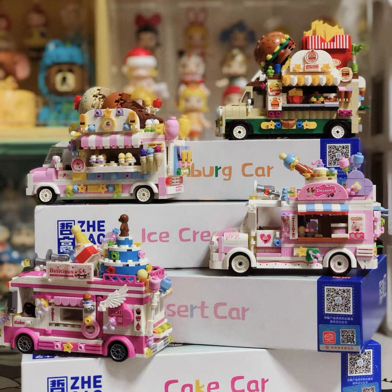 哲高街景积木汉堡冰淇淋车摆件女孩小颗粒拼装益智积木兼容乐高