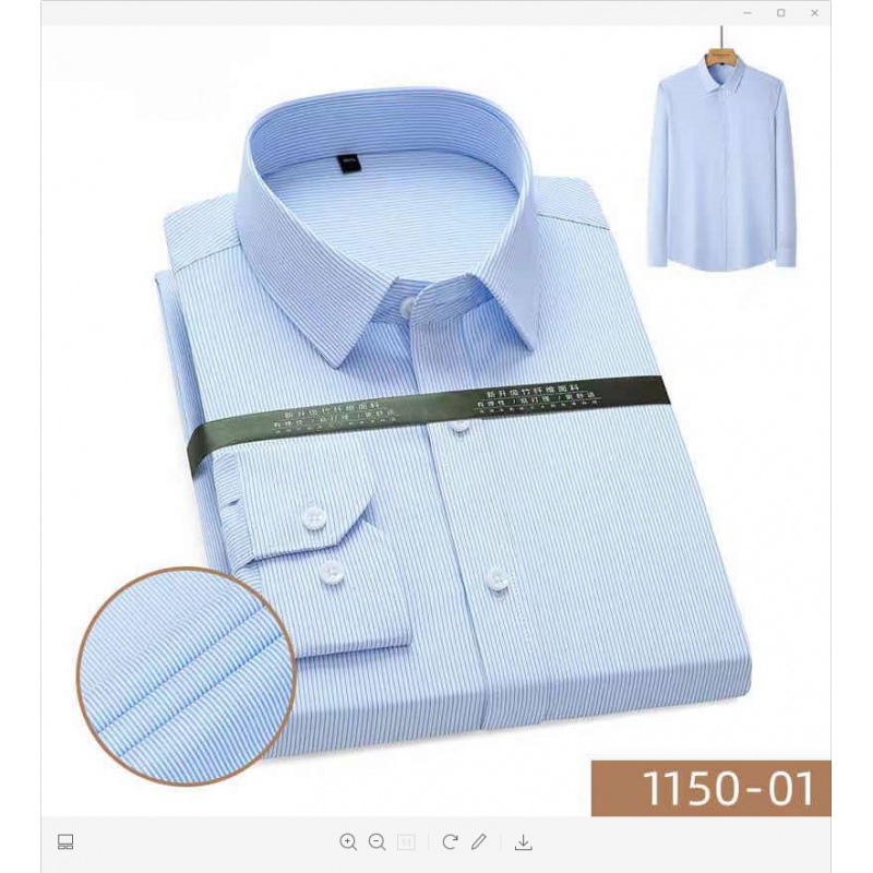 Men's Long-Sleeved Bamboo Fiber Shirt Young and Middle-Aged Slim Fit Square Collar Business Leisure Iron-Free Workwear Striped Shirt Generation Hair